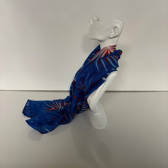 Patriotic Blue Fireworks Print Scarf 4th Of July Fashion Accessory - Picture 5 of 8